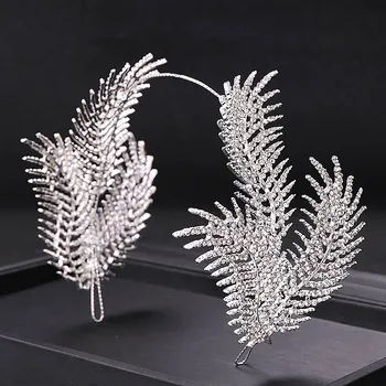 

Shinny Rhinestone Feather Shape Bride Headband Tiaras and Crowns Headpiece Wedding Bridal Hair Jewelry Accessories for Women JL