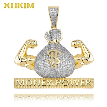 

IPM814 Xukim Jewelry Hip Hop Iced Out Silver Men Gold Pendant Necklce Money Power Dollar Purse Wallet Pendant Necklace