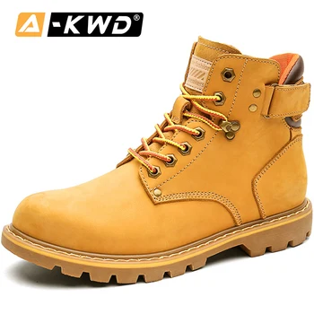 

Fashion Yellow Work Shoes Genuine Leather Men Winter Boots Werkschoenen Mens Snow Boots Lace-up Male Footwear Size 38-46 Sneaker