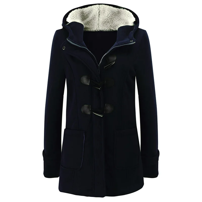 ANSELF толстовки Женская куртка с капюшоном 3XL 5XL плюс размер теплая Дафлкот пуговица для пальто молния спереди Зимняя парка пальто; женская верхняя одежда - Цвет: Dark Blue