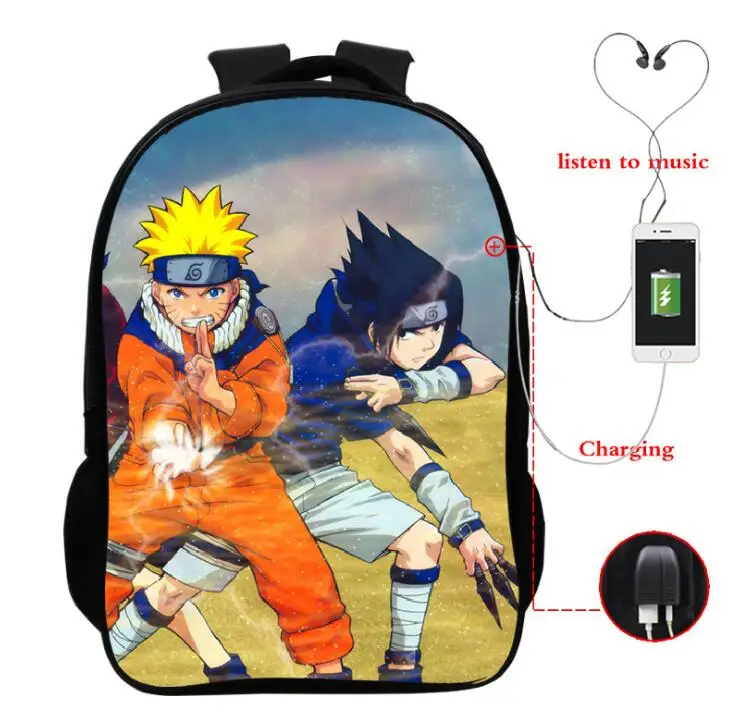 Аниме Наруто Sauke Itachi многофункциональные рюкзаки для подростков мальчиков и девочек зарядка через usb разъем для наушников школьные сумки Дорожная сумка - Цвет: 20