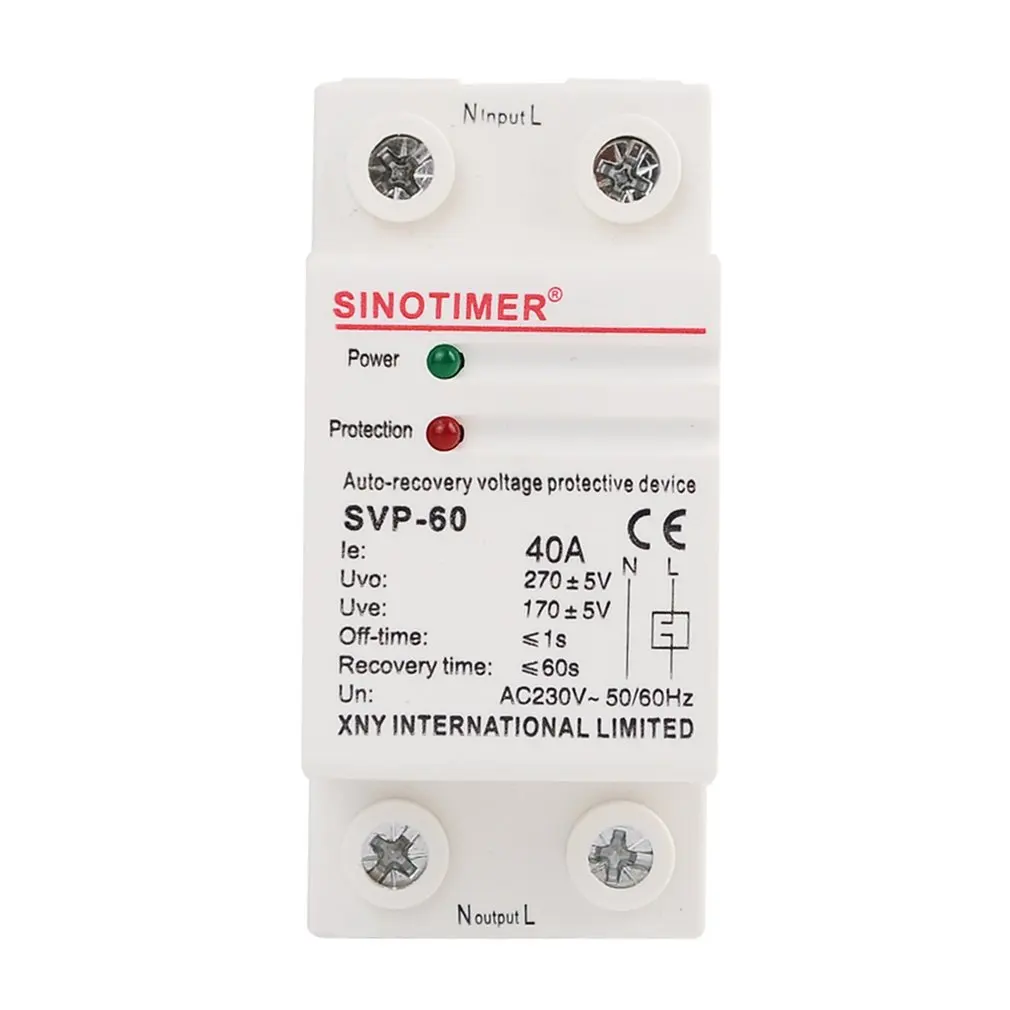 SINOTIMER SVP-60 230 В AC 40A автоматическое восстановление под напряжением над предохранитель напряжения релейный выключатель защитное устройство