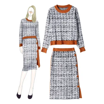 

Neon of Europe and the United States women's winter sweater suits female bump color pullovers split skirts suits, 910143