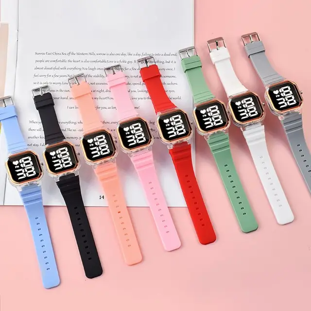 100pcs/Lot Fashion Electronic Watch For Women LED Digital Display Sport Watches New Candy Color Silicone Strap Wristwatch Clock 5