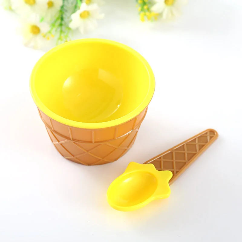 Yellow Чаши для мороженого, чашки, пары с ложкой, подарки, набор десертов, сладкие пластиковые - Цвет: Yellow