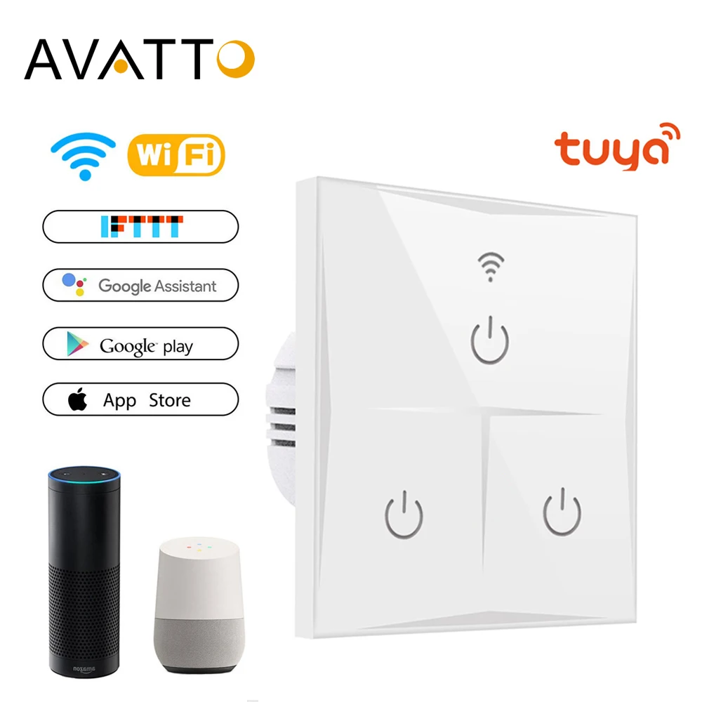 

AVATTO Tuya EU Wifi Switch, Smart Wall Switch, Glass Panel Wall Touch-Sensor interruptor 1/2/3 Gang Work with Alexa, Google Home