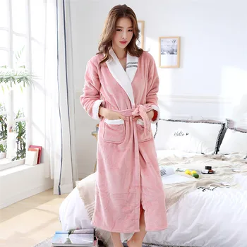 

Long Sleeve Women Sleepwear Thick Warm Home Clothing Coral Fleece Nightwear Nightgown Loose Kimono Bath Gown Lingerie Robe