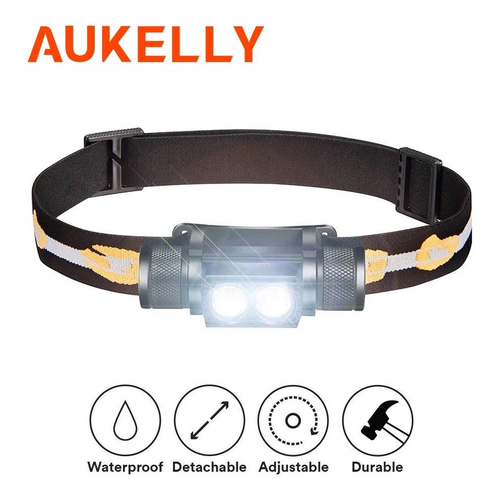 

AUKELLY Mini LED Headlight White Light L2 Head Lamp 6 Modes Flashlight 18650 Battery Headlamp For Camping Fishing Hunting Light