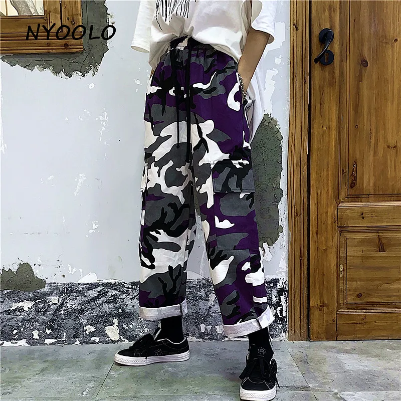 NYOOLO Harajuku стиль уличная большие карманы камуфляжные брюки повседневные эластичные талии длина голеностопного сустава брюки для женщин и мужчин