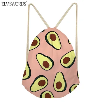 

ELVISWORDS Travel Daily Drawstring School Bags Backpacks for Kids Women Girls Cute Avocado Print Drop Shipping Wholesale