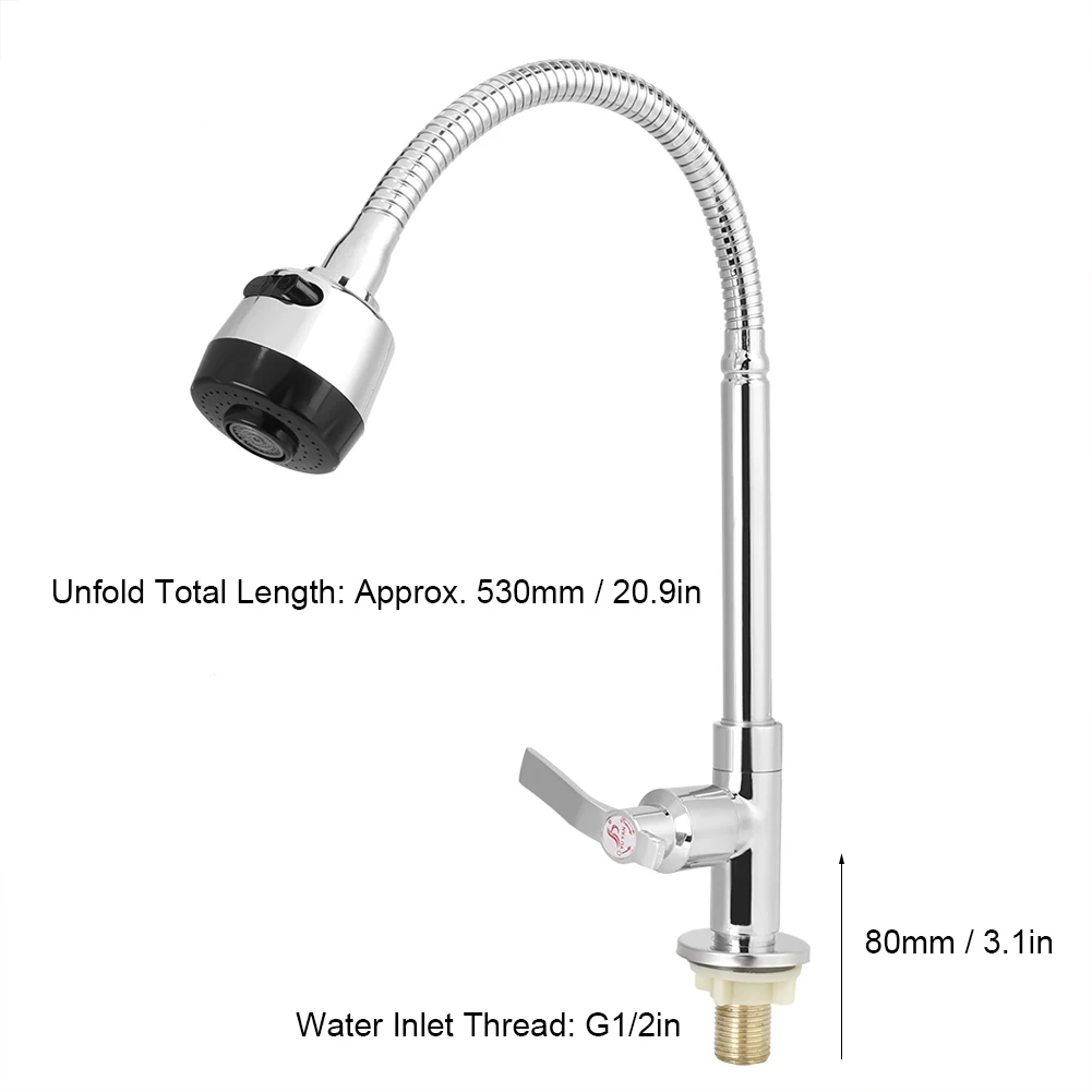 360 Degree Rotation Kitchen Water Tap G1/2in Universal Bendable Home Kitchen Single Cold Water Tap Kitchen Sink Water Faucet