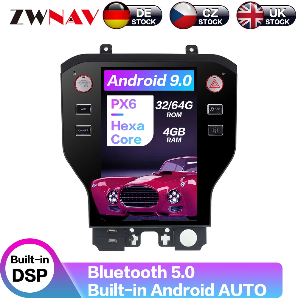 DSP Android 9 PX6 для Ford Mustang/GT500 2015 2019 IPS HD Tesla экран Радио автомобильный мультимедийный