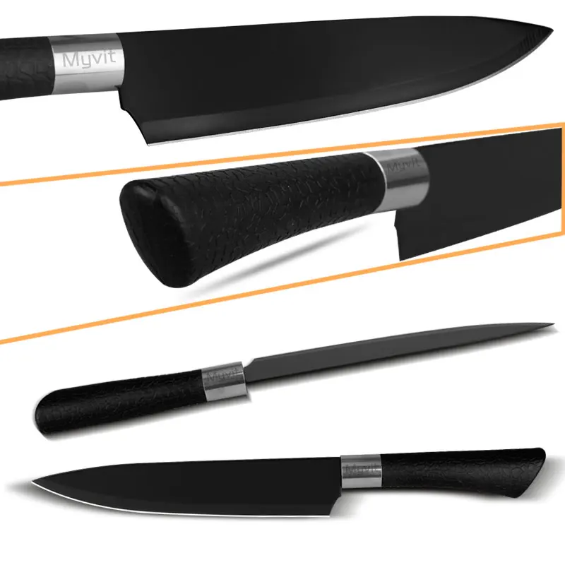 Chef Knives Stainless Steel Knives Tools Black Blade Paring Utility Santoku Chef Slicing Bread Kitchen Accessories Set Tools