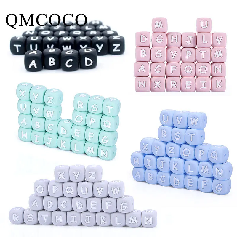 Food Grade Silicone Beads /Pink Alphabet Cube 26 Letters /Square