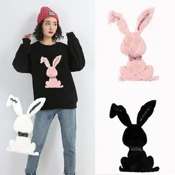 

fashion embroidery large patch plush rabbit patch decorated sequins patches for garment accessories 5 pieces/a lot
