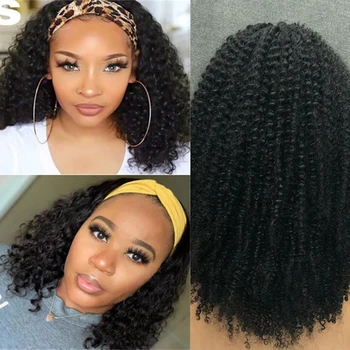 

250 Density Sassy Curly Full Machine Made Headband Wig Bob Indian Hair Human Hair Headband Wigs For Black Women Large Cap Size
