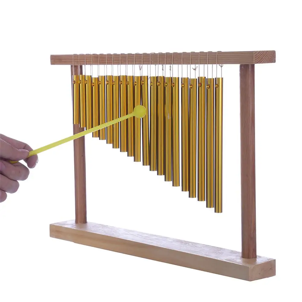 20 Tones Copper Pipe Chime Bar Bells with Wood Stand Percussion Instrument for Kids Music