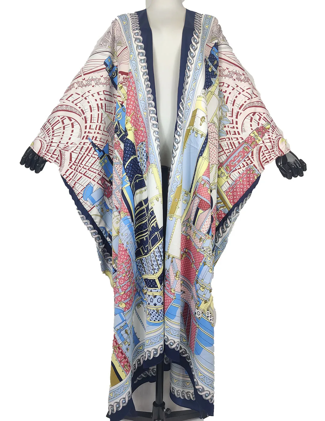 Elegant Casual European Printed Silk Long Kimonos For Swimwear Women Dubai Muslim Bohemian Robe Kaftan Cardigan For Ramadan 2023 muslim europe america and africa diagonal stripe printed oversized robe fashion dress 3121