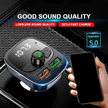 

QC 3.0 Handsfree Fm Transmitter Modulator Car Bluetooth MP3 Dual Car Adapter Kit USB Player Fast Card Car TF Charger Music J0Q2