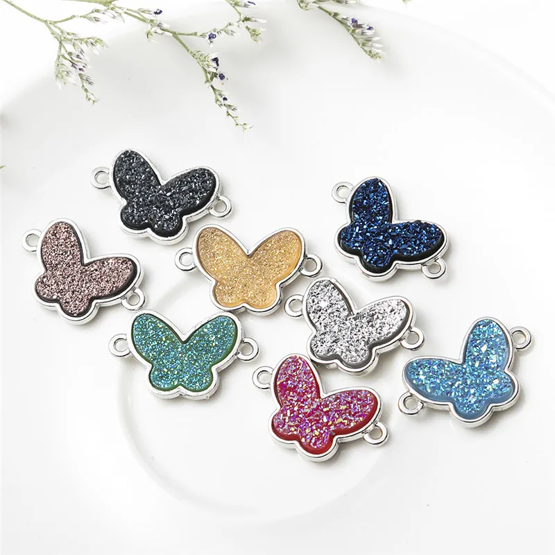 

10 Pcs Multicolor Butterfly Shape Alloy Connects For Making Necklace Bracelets Gift Fashion Resin Charms DIY Jewelry Findings