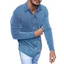 

2021 Simple Elastic Solid Color Shirt Turn-down Collar Long Sleeve Breathable Stripe Male Top Easy to Wash for Daily Wear
