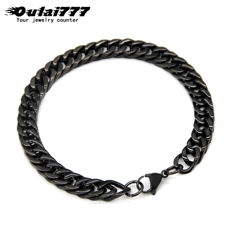 Oulai777, мужские браслеты из нержавеющей стали, подарки для мальчика, кубинские звенья, цепочка на руку, персонализированные хип-хоп рок, мужские аксессуары,, простые