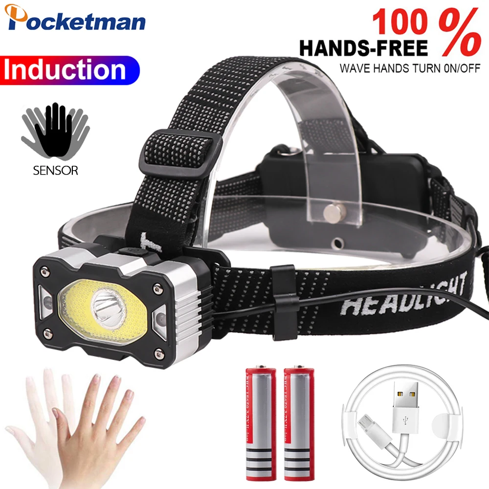 

New Body Motion Sensor Headlight Red Light Head Light USB Rechargeable Headlamp LED Head Lamp Use 18650 Battery