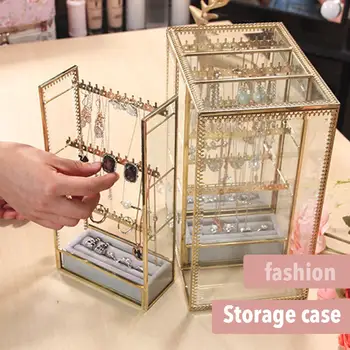 

Jewelry Storage Box Hanging Necklace Organizer Drawing-pull Type Case Dust-proof Jewelry Holder for Earrings Necklace