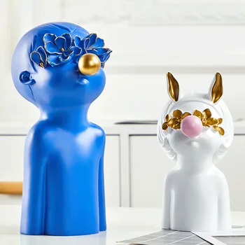 

Nordic Style Blow Bubbles Girl & Boy Resin Half-Length Portrait Sculpture Statue Creative Living Room Desktop Decoration X3420