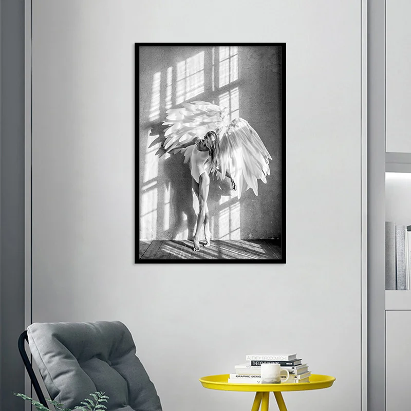 Wall Art Canvas Paintings Angel Wings Wall Posters And Prints Black And White Wings Girl Art Wall Picture For Home Decor