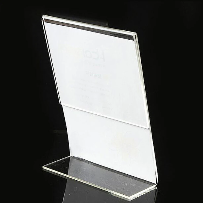 Новинка, 10 шт./лот, высокое качество, прозрачный, 6x9 см, L форма, акриловый Настольный знак, ценник, этикетка, дисплей, бумага, рекламный держатель для карт, подставка