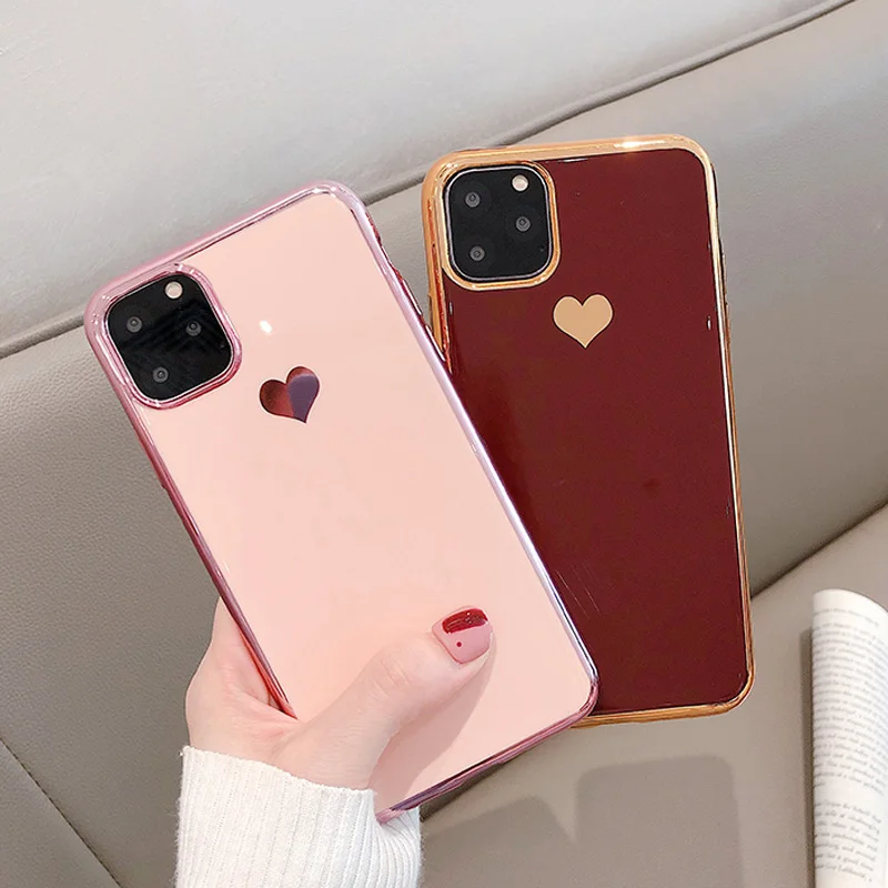 USLION гальванический чехол для телефона с сердечком для iPhone 11 Pro Max XR XS X XS Max 7 8 6 6S Plus блестящий чехол с блестящими звездами