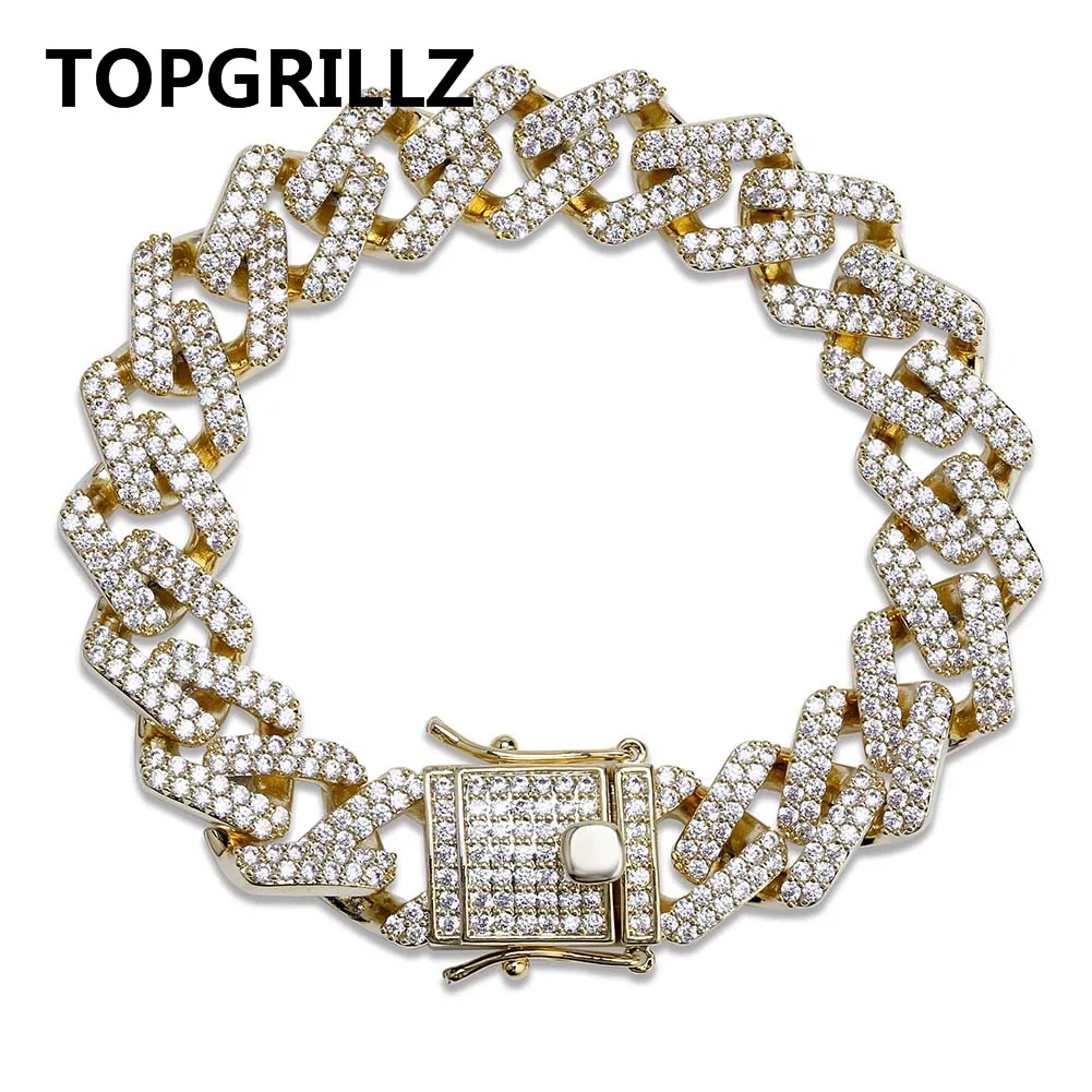 Cena TOPGRILLZ osobowość Hip Hop Punk bransoletki męskie Iced Out Cubic cyrkon Miami Curb kubański Link Chain bransoletka biżuteria prezenty