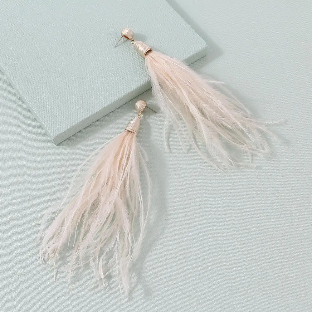 

ELEGANCE11 Winter Ostrich Feather Earrings White Long Party Earrings for Christmas Jewelry Gift for Girls