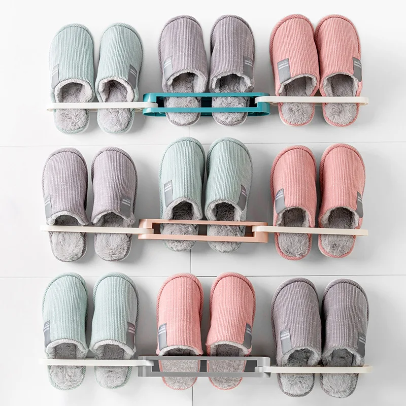 

Folding slippers and towel rack Multi-functional unique non-perforated shoe hanger folding hanger