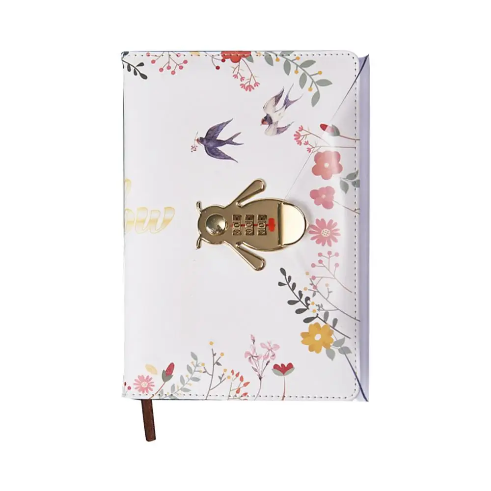 Flower Notebook with Password Lock Leather Travel Sketching Diary Planner Notepad for Business Writing - Цвет: W
