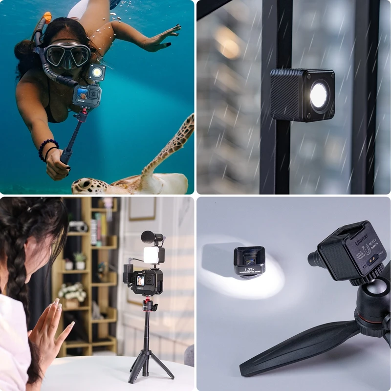 Ulanzi Cute Lite IP68 Mini Video Light with Color Filter Honeycomb Diffuser Underwater Diving Lights for Gopro Camera