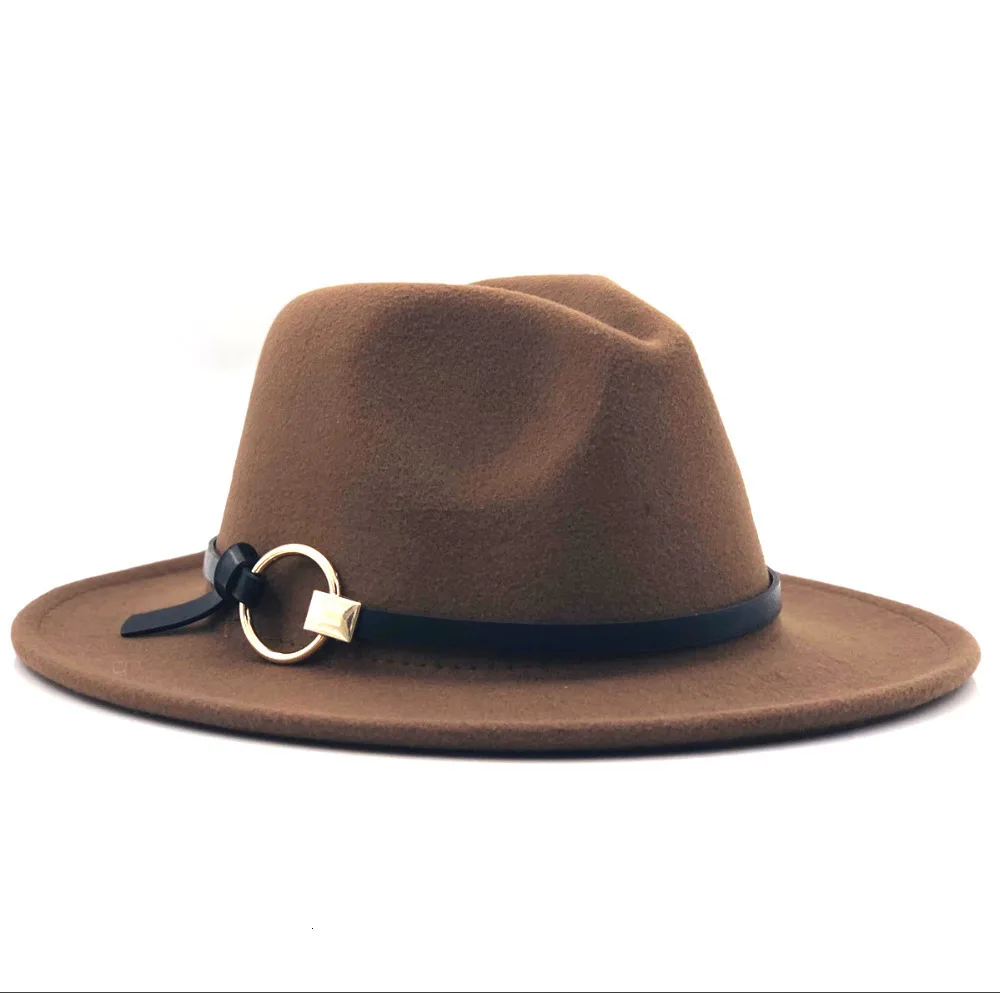 wide brim fedora hat Wool Fedora Hat Hawkins Felt Cap Wide Brim Ladies Trilby Chapeu Feminino Hat Women Men Jazz Church Godfather Sombrero Caps wide brim fedora hat