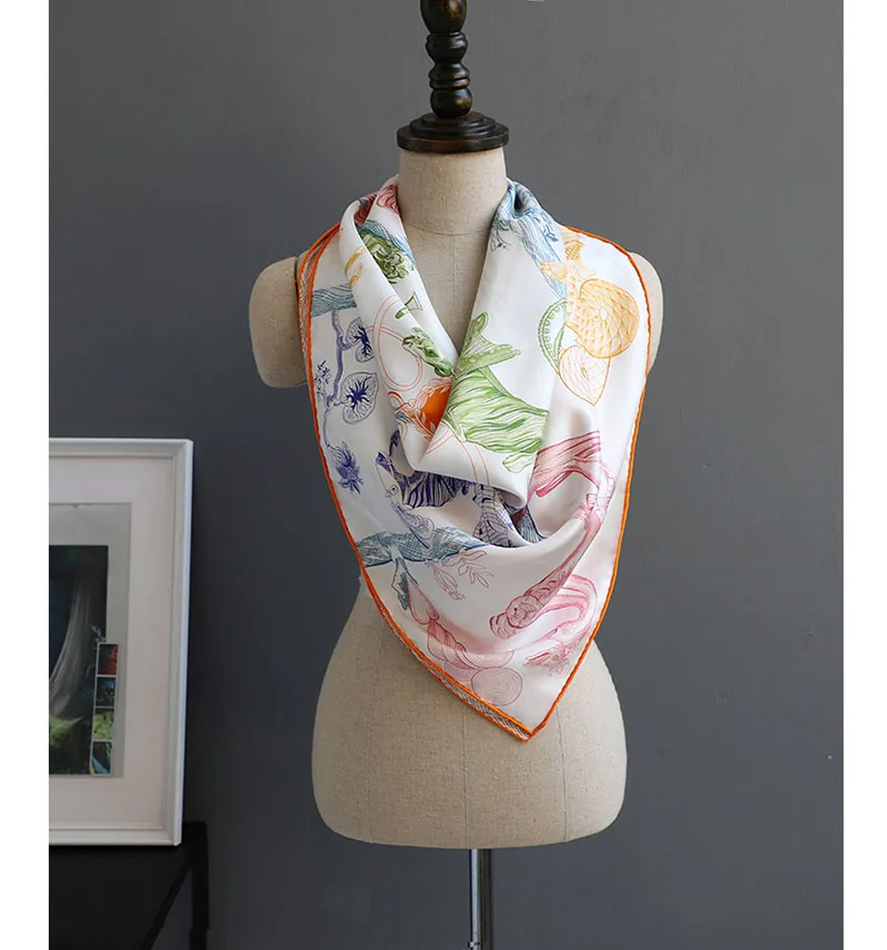 

100% Silk Scarf Shawl 2020 Popular Type Double Side Prints 88*88cm