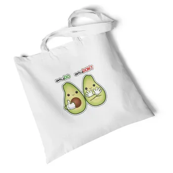 

Focal20 Streetwear Avocado Print White Canvas Bag Environmental Reusable Original Handbag Foldable Large Shoulder Bag Travel Bag