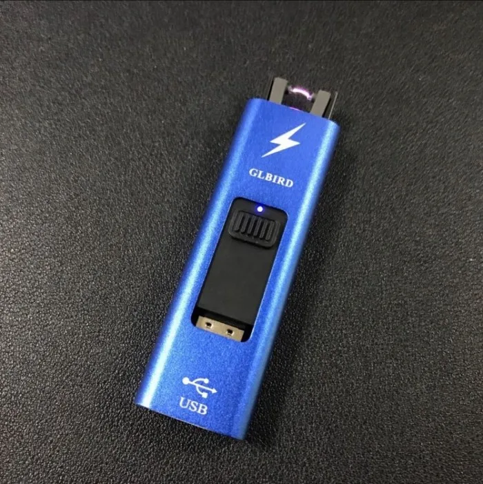 USB прикуриватель тонкая дуговая плазменная Зажигалка Ветрозащитная электронная перезаряжаемая USB Зажигалка для курения беспламенная - Цвет: Синий