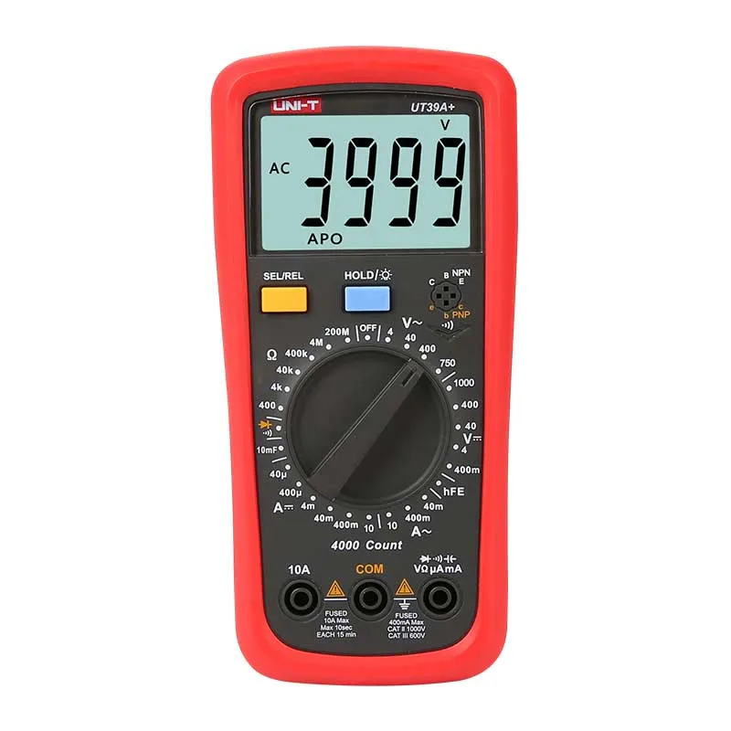 

UNI-T UT39A+/UT39C+ Digital Multimeter Auto Range Tester AC DC V/A Ohm /Temp /Frequency/HFE/NCV test