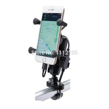 

Universal Motorcycle Handle bar Mount Cell Phone Holder with Dual Waterproof USB Charger for 3.5-5.5 Inch Smart Phone