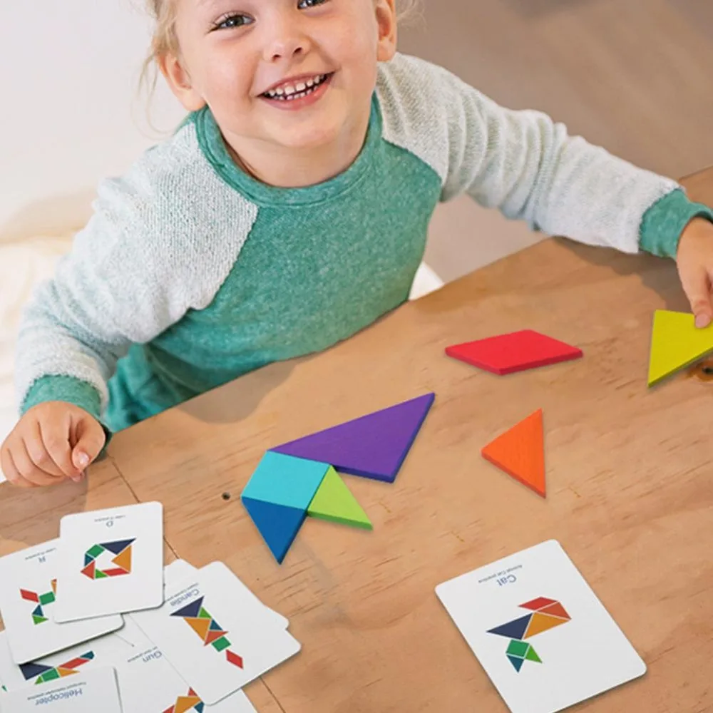 Деревянная IQ игра головоломка умный Tangram Головоломка ребенок игрушка-Танграм Деревянный головоломка