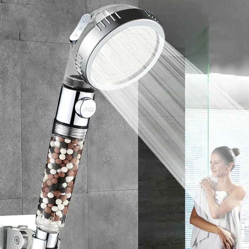 

Bathroom 3-Function SPA shower head with switch on/off button high Pressure Anion Filter Bath Head Water Saving Shower