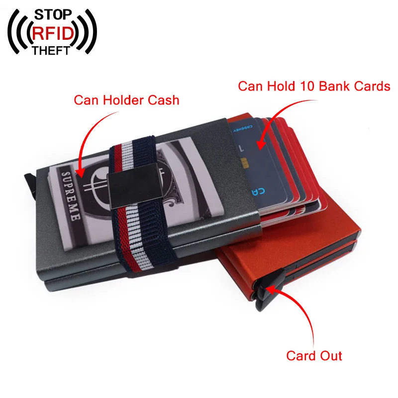 Мужской держатель для кредитных карт с двойным глинозема мульт-однотонный Футляр для карт с автоматическим выдвижением и анти-кражи визитница маленький, для визиток чехол