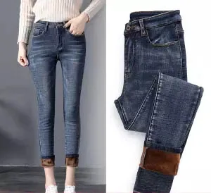 Супер теплые зимние джинсы больших размеров, повседневные тонкие плотные Стрейчевые брюки с высокой талией, новинка, бархатные мягкие уличные джинсовые штаны - Цвет: retro blue