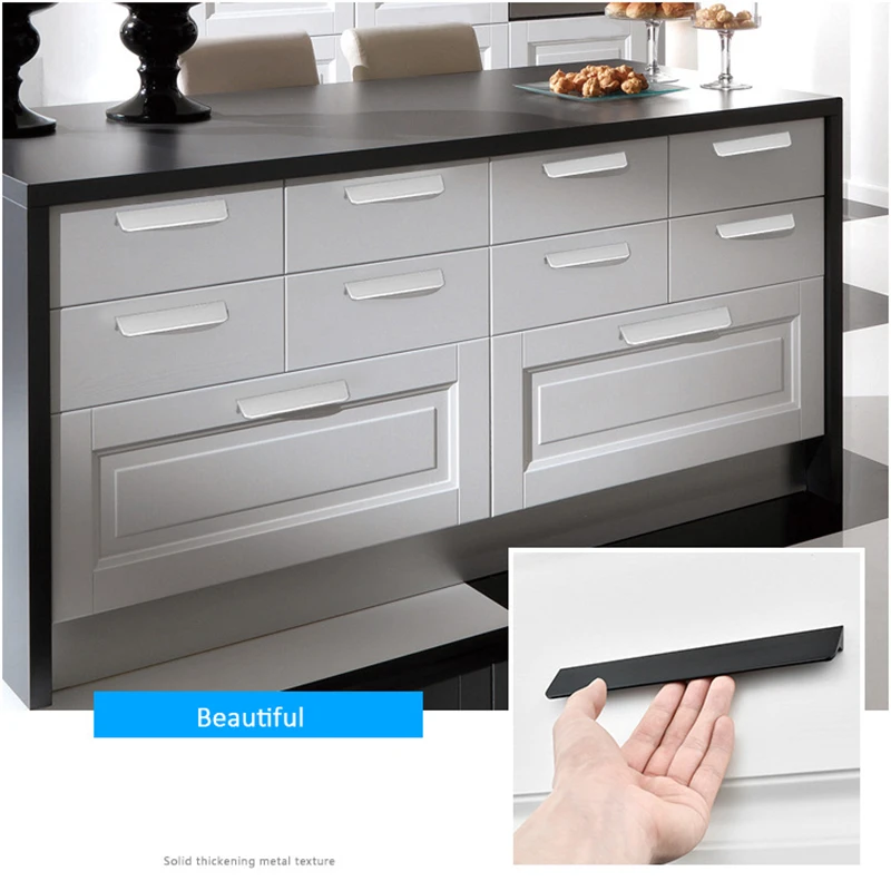 Simple Stylish Handle Aluminum alloy 2 mounting holes Handle Cabinet drawer Push handle for Wardrobe/Bedroom/Office Hardware