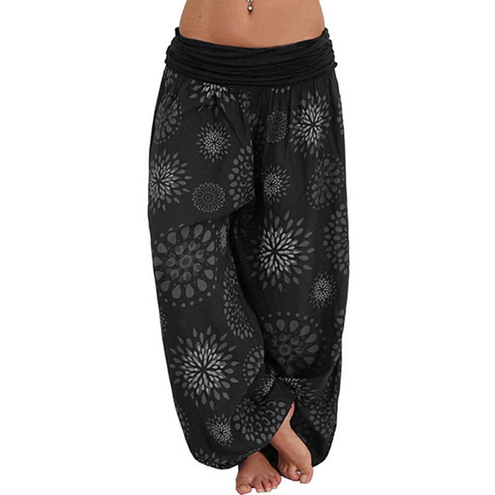 CYSINCOS женские удобные пляжные брюки Boho летние широкие с цветочным принтом