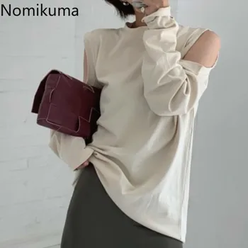 

Nomikuma Hollow Out Solid Color Loose T Shirts Women O Neck Long Sleeve Off Shoulder Tshirt Female Korean Fashion Tops New 3a425